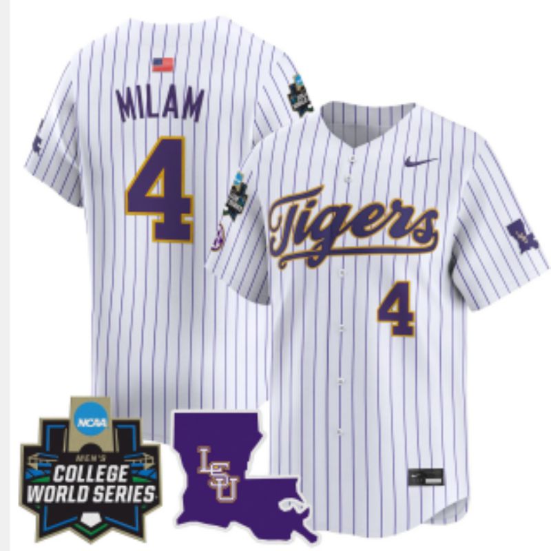 Men 2025 LSU Tigers #4 Milam White Stripe Nike Joint Name Nike NCAA Jersey style 6